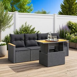 5-Piece Black Garden Sofa Set with Adjustable Table