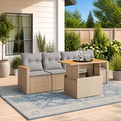 Garden Sofa Set 5 Piece Outdoor Furniture Beige Poly Rattan Modular Lounge