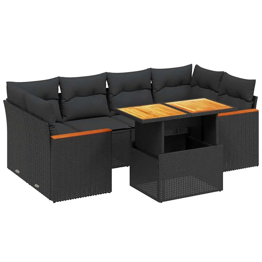 Garden Sofa Set Outdoor Furniture Patio 7 Piece Black Poly Rattan Cushions