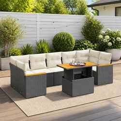 8 Piece Modular Garden Sofa Set with Cushions and Adjustable Table