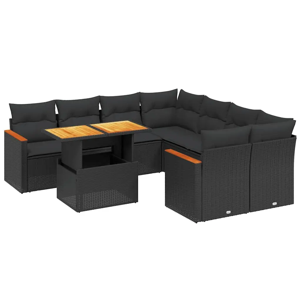 Garden Sofa Set 9 Piece Outdoor Furniture Black Poly Rattan Patio Lounge with