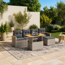 Garden Sofa Set Specifications: 6-Piece Grey Rattan