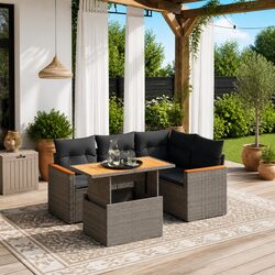 5 Piece Garden Sofa Set - Modular Grey Design with Adjustable Table