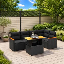 Black Modular 6-Piece Garden Sofa Set with Adjustable Table
