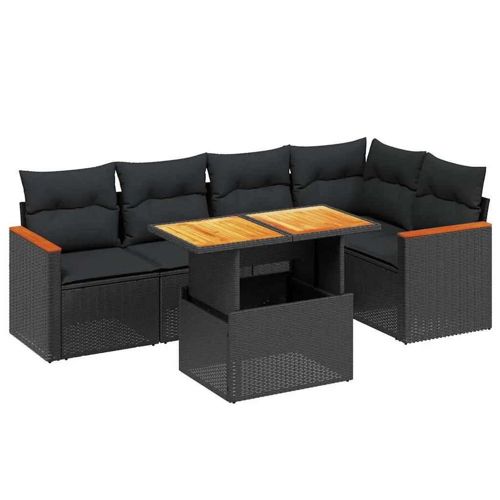 Black Modular 6-Piece Garden Sofa Set with Adjustable Table