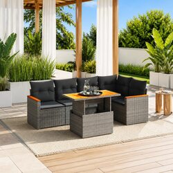 Garden Sofa Set 6 Piece Outdoor Furniture Grey Poly Rattan Modular Patio Lounge
