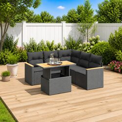 6 Piece Garden Sofa Set with Adjustable Black Table