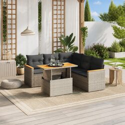 Grey Outdoor Sofa Set - 6 Pieces with Adjustable Table