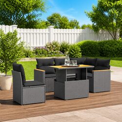 Garden Sofa Set 6 Piece Outdoor Furniture Black Poly Rattan Patio with Cushions