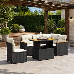 Garden Sofa Set 6 Piece Outdoor Furniture with Cushions Black Poly Rattan Patio