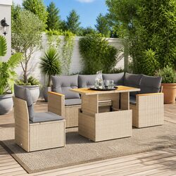 Garden Sofa Set 6 Piece Outdoor Furniture Beige Poly Rattan with Cushions Patio