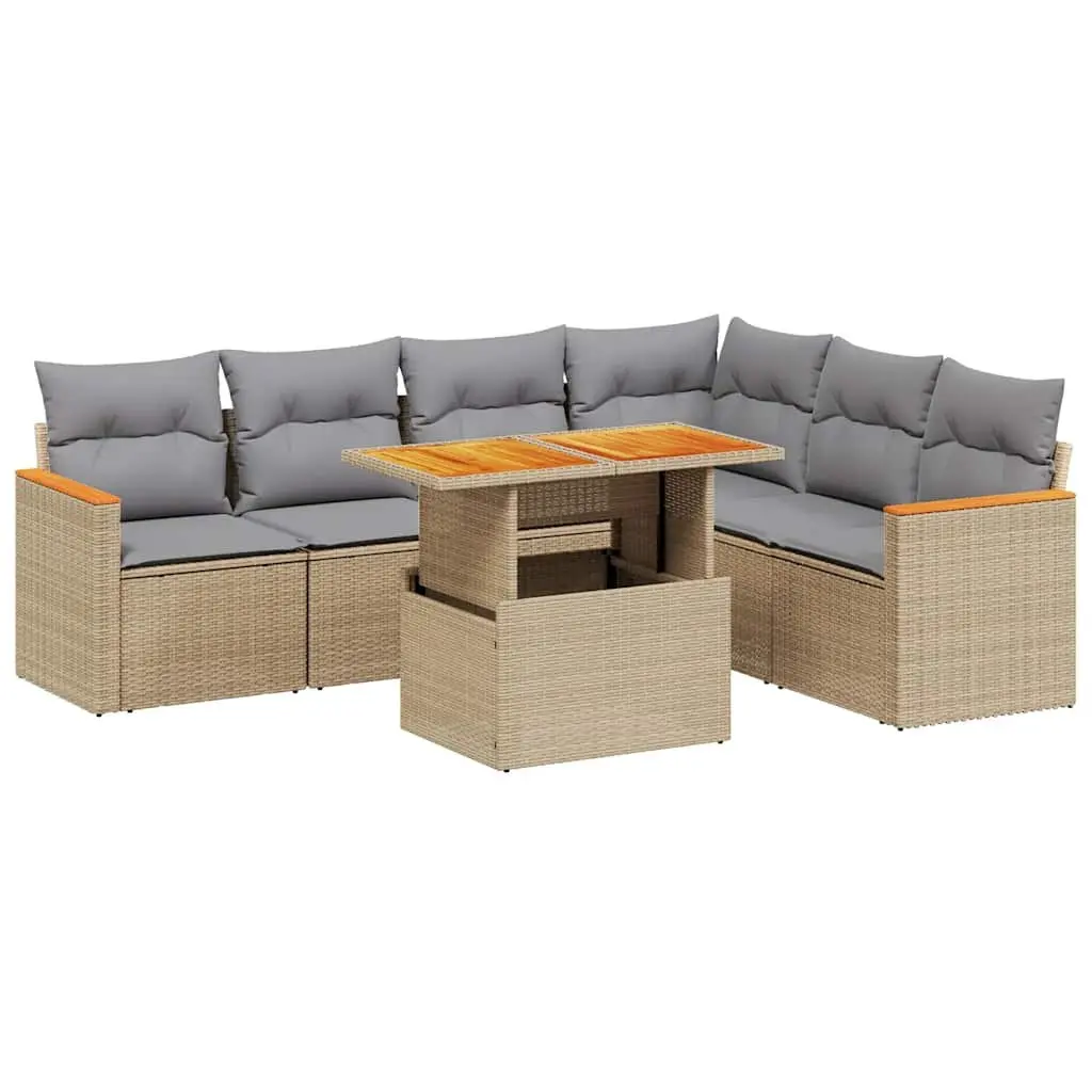 7 Piece Modular Garden Sofa Set in Beige with Cushions