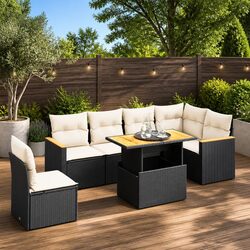 7 Piece Garden Sofa Set Specifications: Black PE Rattan