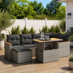 7-Piece Modular Garden Sofa Set - Grey Poly Rattan