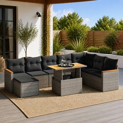 Specifications of 9 Piece Garden Sofa Set with Grey Cushions
