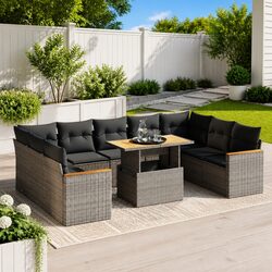 Grey PE Rattan Garden Sofa Set: 10 Pieces Included