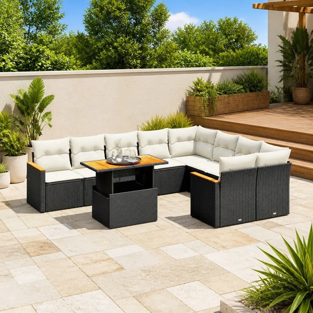 Garden Sofa Set Outdoor Furniture 10 Piece Black Poly Rattan Modular