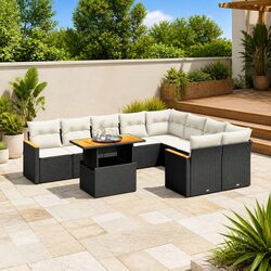 Garden Sofa Set 10 Piece Outdoor Furniture Black Poly Rattan Patio Modular