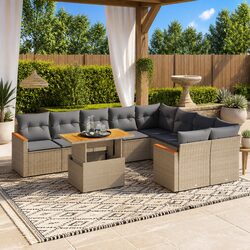 Outdoor Garden Sofa Set 10 Piece Beige Poly Rattan Patio Furniture with Cushions