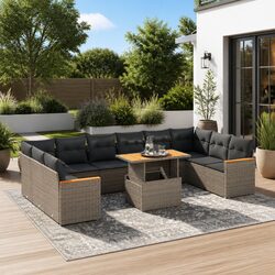 Garden Sofa Set 11 Piece Outdoor Furniture Patio Sectional Grey Rattan Cushions