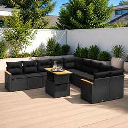 Garden Sofa Set Specifications: 11 Pieces in Black Rattan