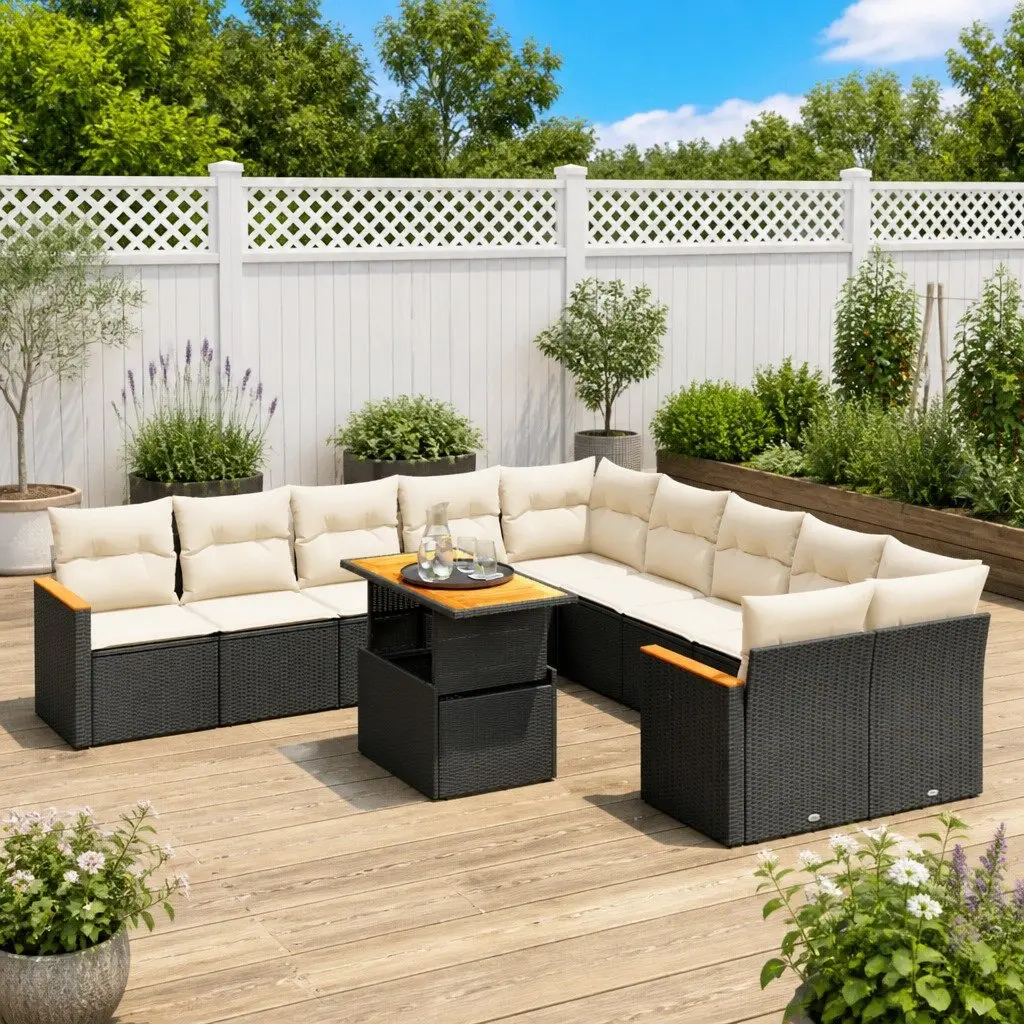 Garden Sofa Set Outdoor Furniture Modular 11 Piece Black Poly Rattan