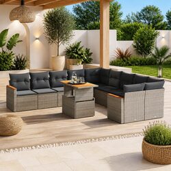 Garden Sofa Set: 11 Pieces, Grey, PE Rattan Construction