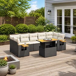 8 Piece Modular Outdoor Sofa Set in Black Rattan