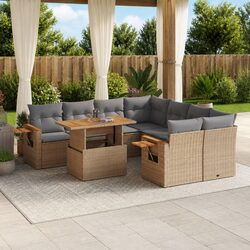 9 Piece Garden Sofa Set Beige Poly Rattan Outdoor Patio Furniture Adjustable
