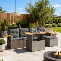 Durable 6 Piece Grey Outdoor Sofa Set with Adjustable Features
