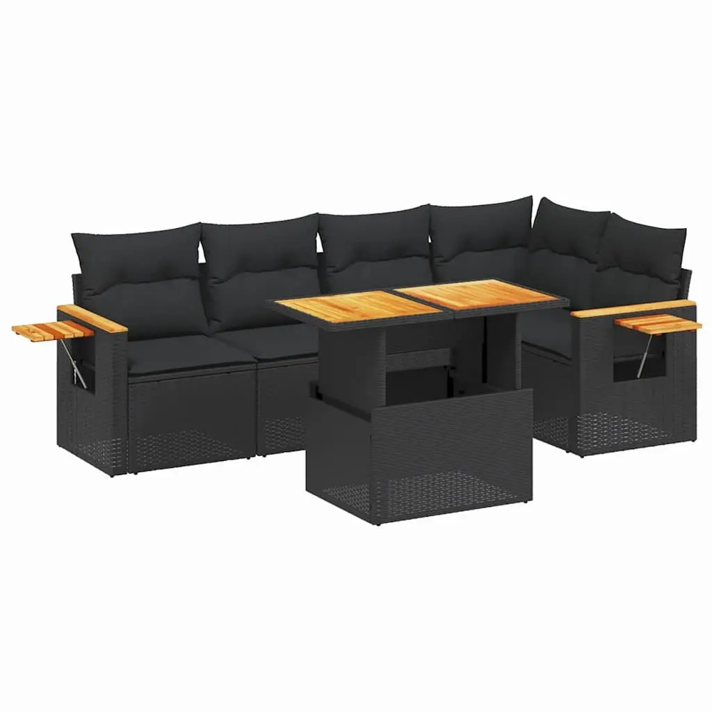Garden Sofa Set 6 Piece Outdoor Furniture Black Poly Rattan Modular Patio Lounge