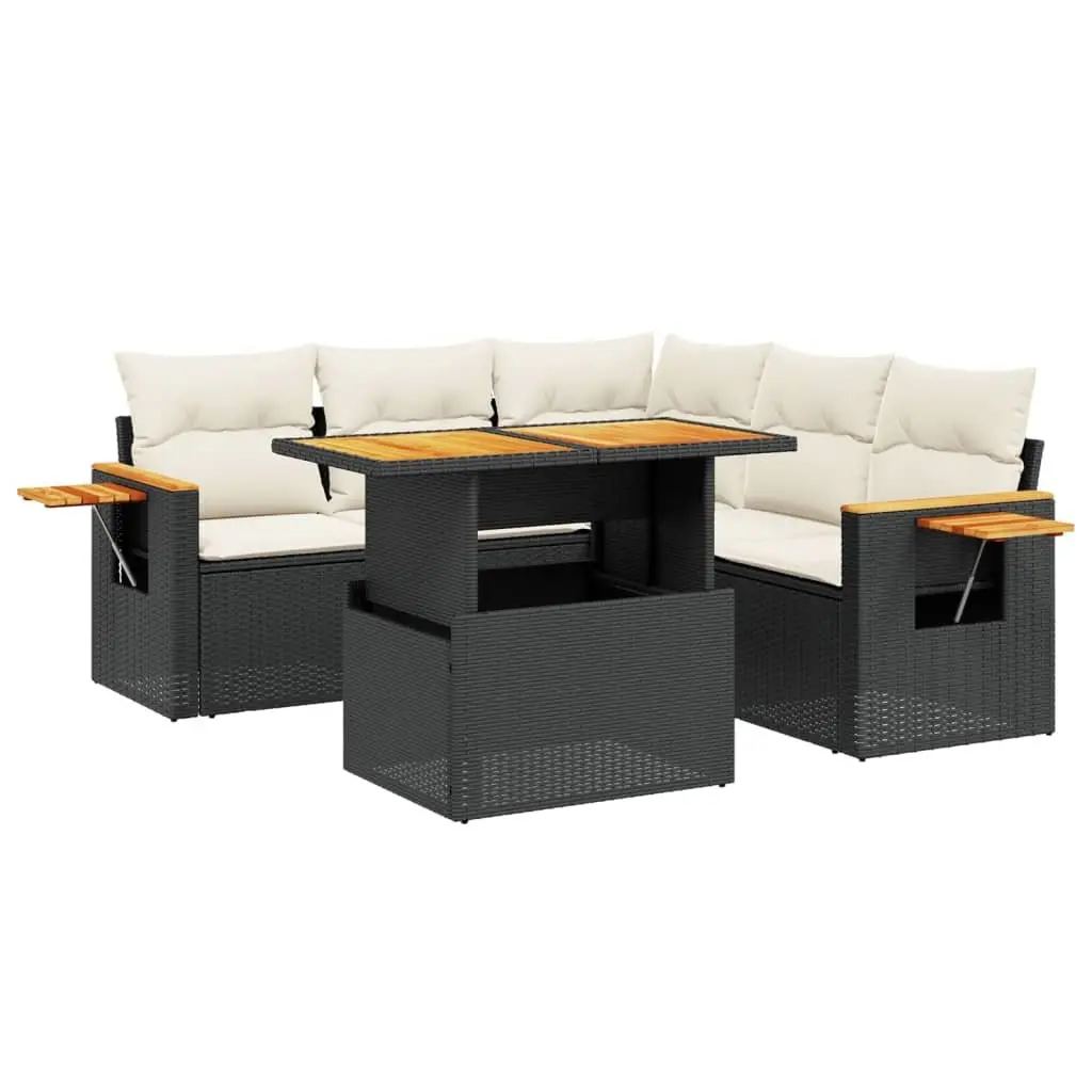Garden Sofa Set Outdoor Furniture 6 Piece Black Poly Rattan Modular Patio