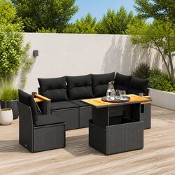 6-Piece Black Patio Sofa Set with Adjustable Table
