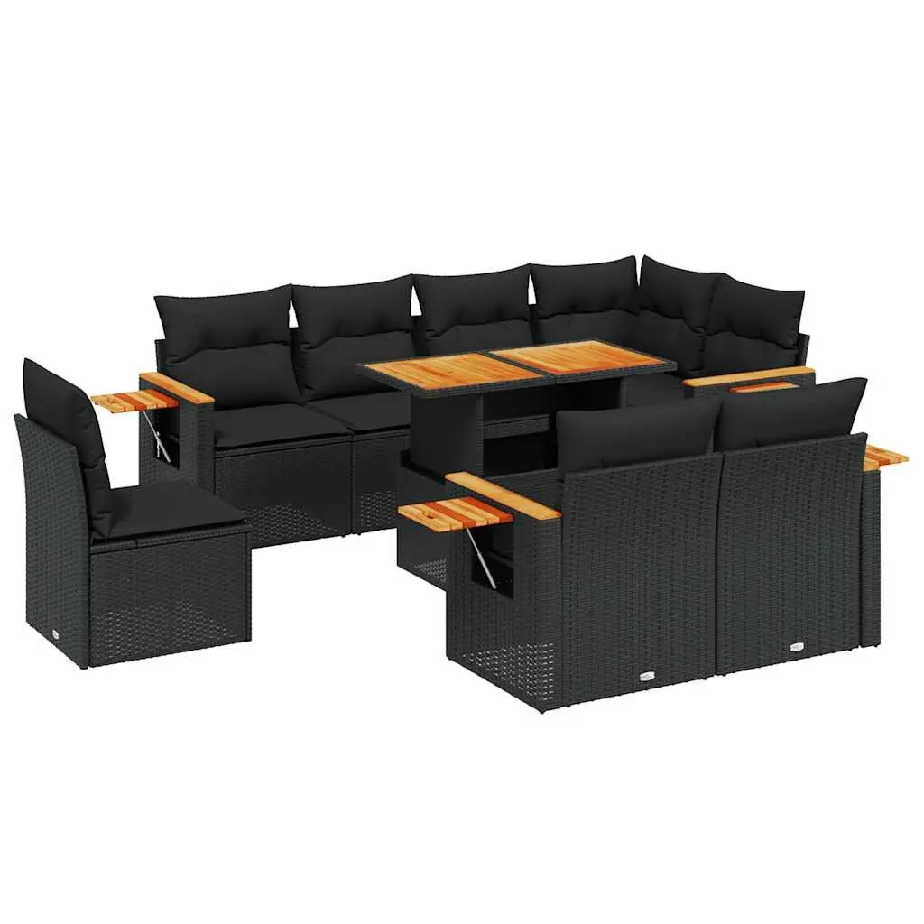 Garden Sofa Set 9 Piece Outdoor Furniture Modular Black PE Rattan Patio Lounge