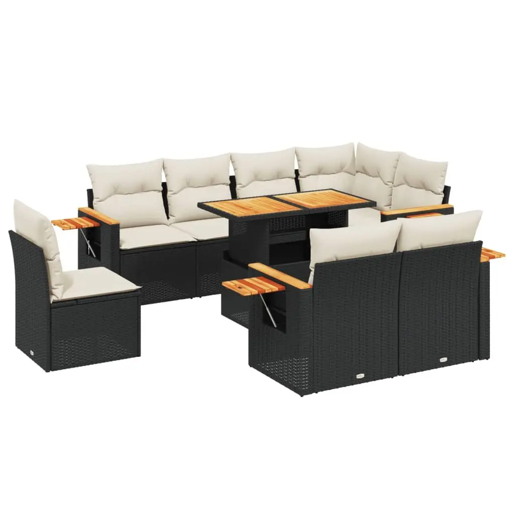 Modular Garden Sofa Set Outdoor Furniture 9 Piece Black Poly Rattan Patio Lounge