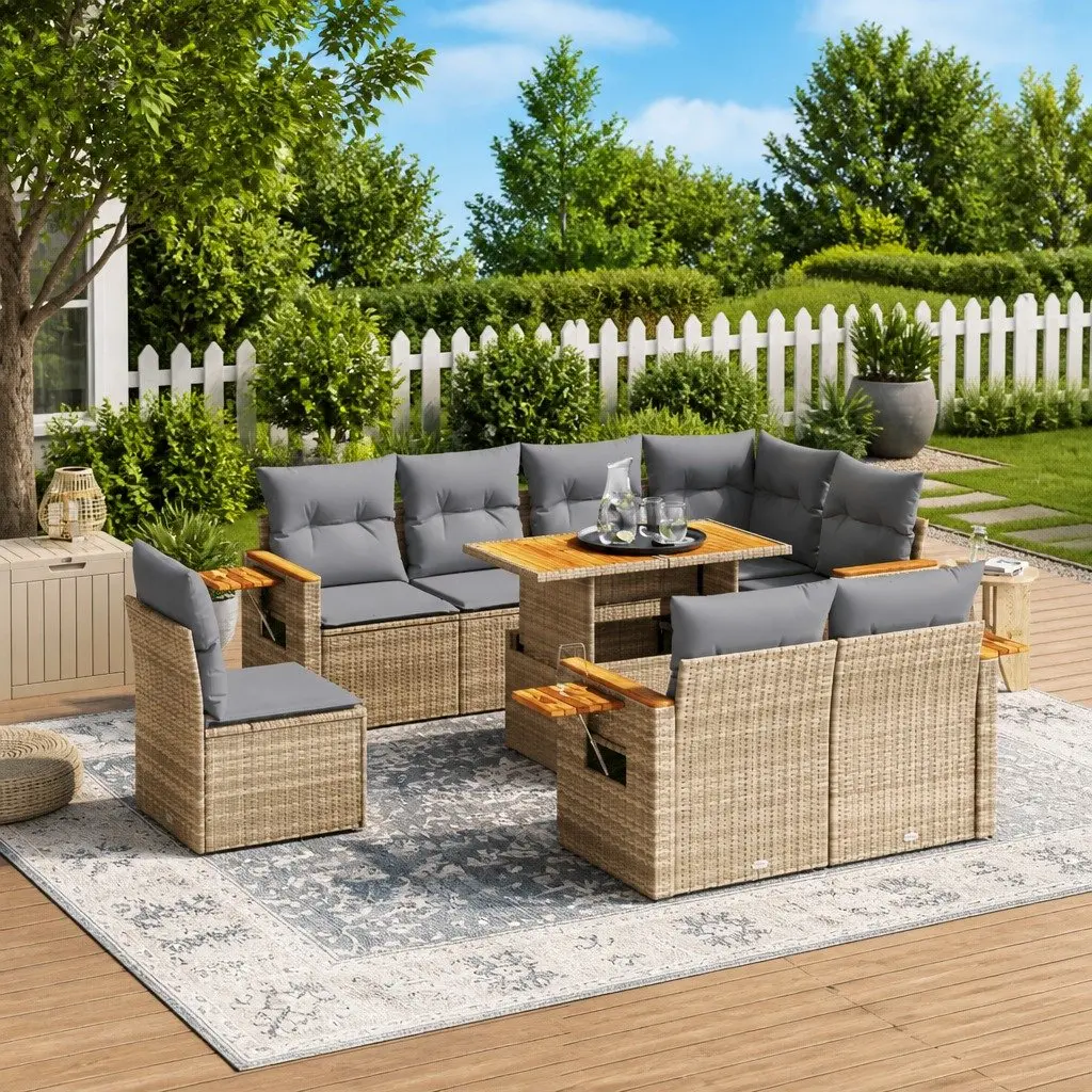 9 Piece Garden Sofa Set for Patio Outdoor Furniture Modular Beige