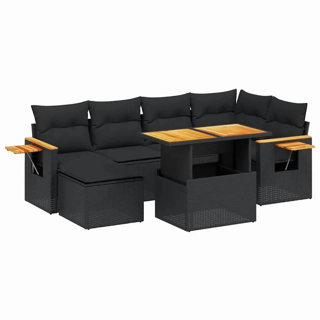 Garden Sofa Set Outdoor Furniture Patio 7 Piece Black Poly Rattan Modular