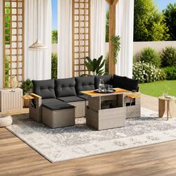 7 Piece Garden Sofa Set Outdoor Furniture Grey Poly Rattan Patio Lounge with
