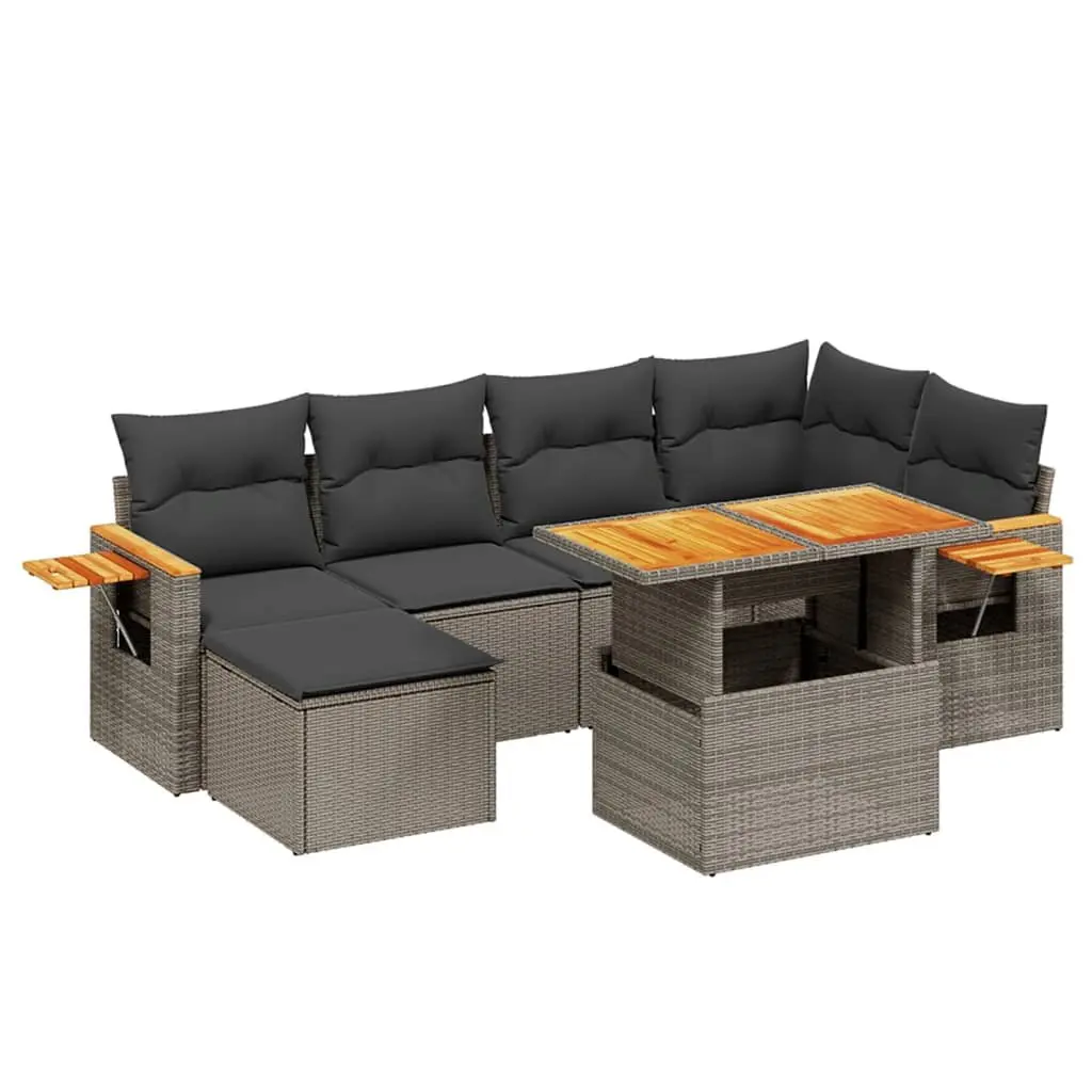 7 Piece Modular Grey Poly Rattan Outdoor Sofa Set with Adjustable Table for Patio and Garden