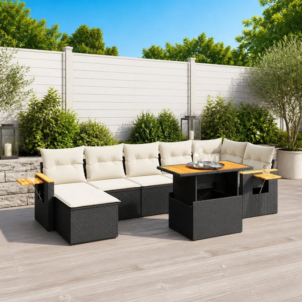 Garden Sofa Set 8 Piece Outdoor Furniture Black Poly Rattan with Cushions Patio