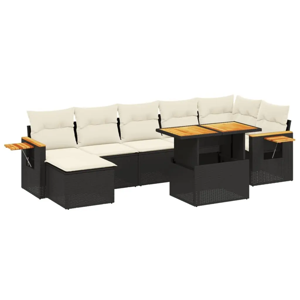 Garden Sofa Set 8 Piece Outdoor Furniture Black Poly Rattan with Cushions Patio