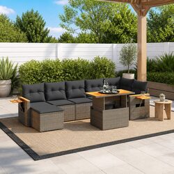 Garden Sofa Set 8 Piece Outdoor Furniture Patio Seating Grey Poly Rattan Modular