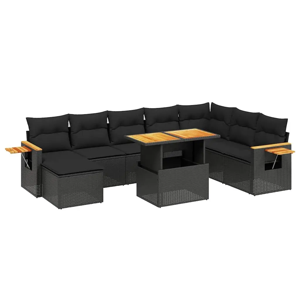 Garden Sofa Set Outdoor Furniture 9 Piece Black Poly Rattan Patio Lounge Modular