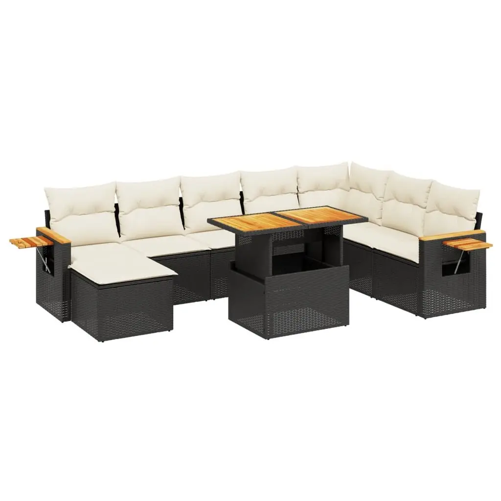 9 Piece Black PE Rattan Outdoor Sofa Set