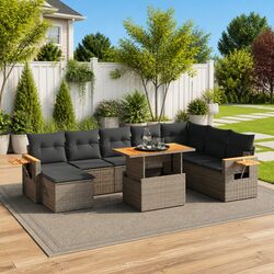9 Piece Garden Sofa Set: Modular Grey Outdoor Furniture
