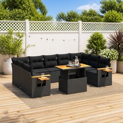 Garden Sofa Set 10 Piece Outdoor Furniture Black Poly Rattan Modular Patio