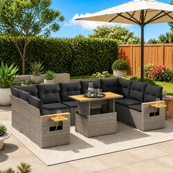 Garden Sofa Set 10 Piece Outdoor Furniture Grey Modular Patio Lounge Cushions