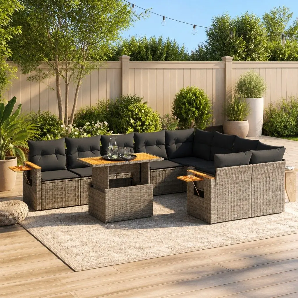 Garden Sofa Set Outdoor Furniture 10 Piece Grey Rattan Patio