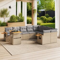 Garden Sofa Set 10 Piece Outdoor Furniture Beige Poly Rattan Patio Lounge