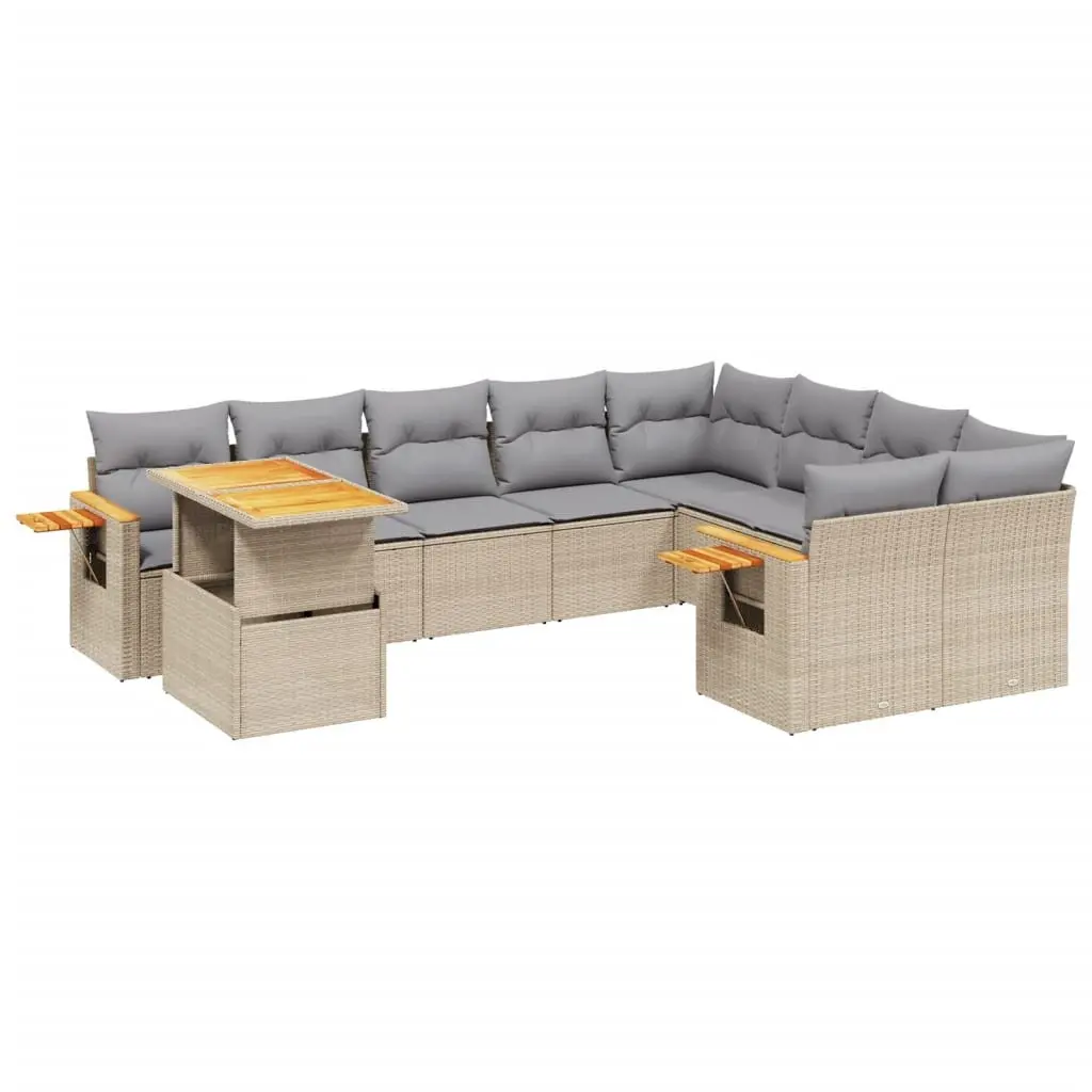 Garden Sofa Set Outdoor Use 10 Piece Beige Poly Rattan Patio Lounge